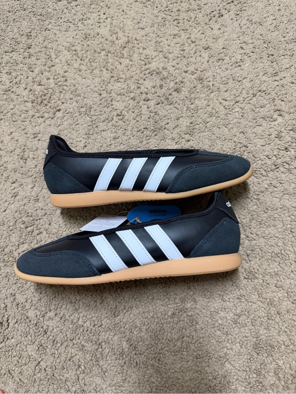 adidas Black and White Low-Profile Sneaker with Gum Sole